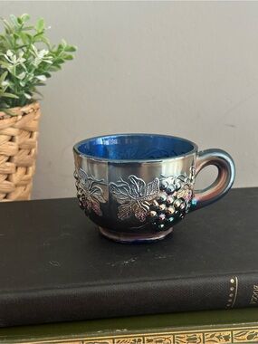 Iridescent Blue amethyst Northwoood Carnival Glass Grape & Leaf Punch Cup